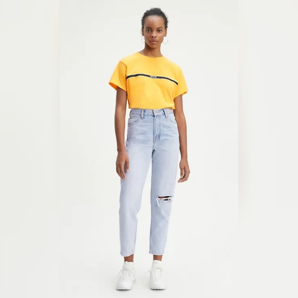Levi's High Waisted Light Wash Distressed/Ripped Mom Jeans